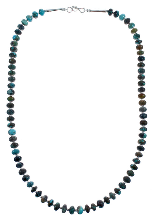 Kingman Turquoise Native American Bead And Silver Necklace JX123460